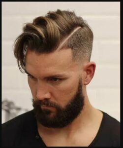 Side-Swept Wavy Fade with Beards