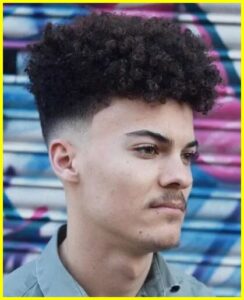 Thin Long Afro Curls with Neat Fade