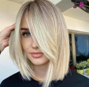 Textured Blonde Lob with Shadow Roots